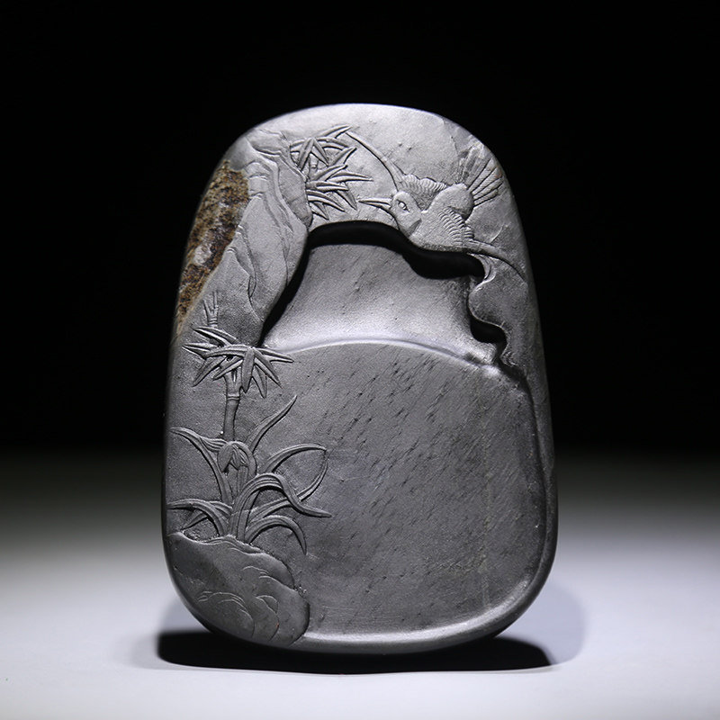 砚台乌锭砚非实用收藏把玩文房四宝原石金晕眉纹砚台