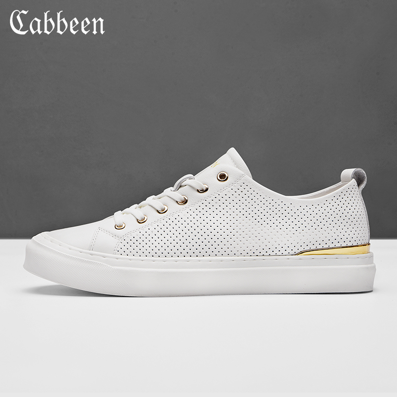 卡宾镂空皮鞋男夏季透气真皮板鞋休闲薄款2022年新款潮男士小白鞋