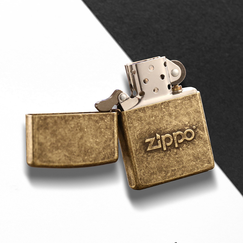 打火机正品zippo复古经典标志28994仿古黄铜冲压zippo
