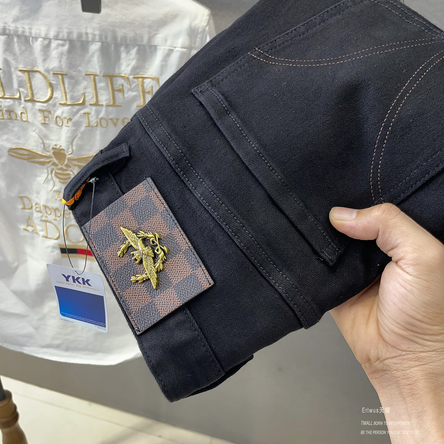 香港潮牌纯黑色牛仔裤男修身小直筒上班高级感弹性it黑色裤子潮流