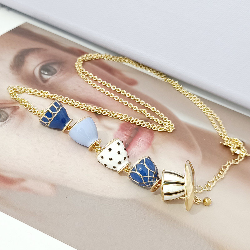 欧美kskatespade珐琅彩釉茶杯多坠长款项链毛衣项链