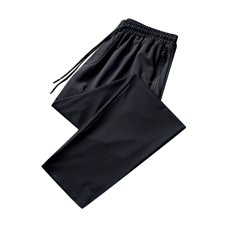 夏季冰丝网眼裤子上班休闲松紧系带宽松小腿休闲裤