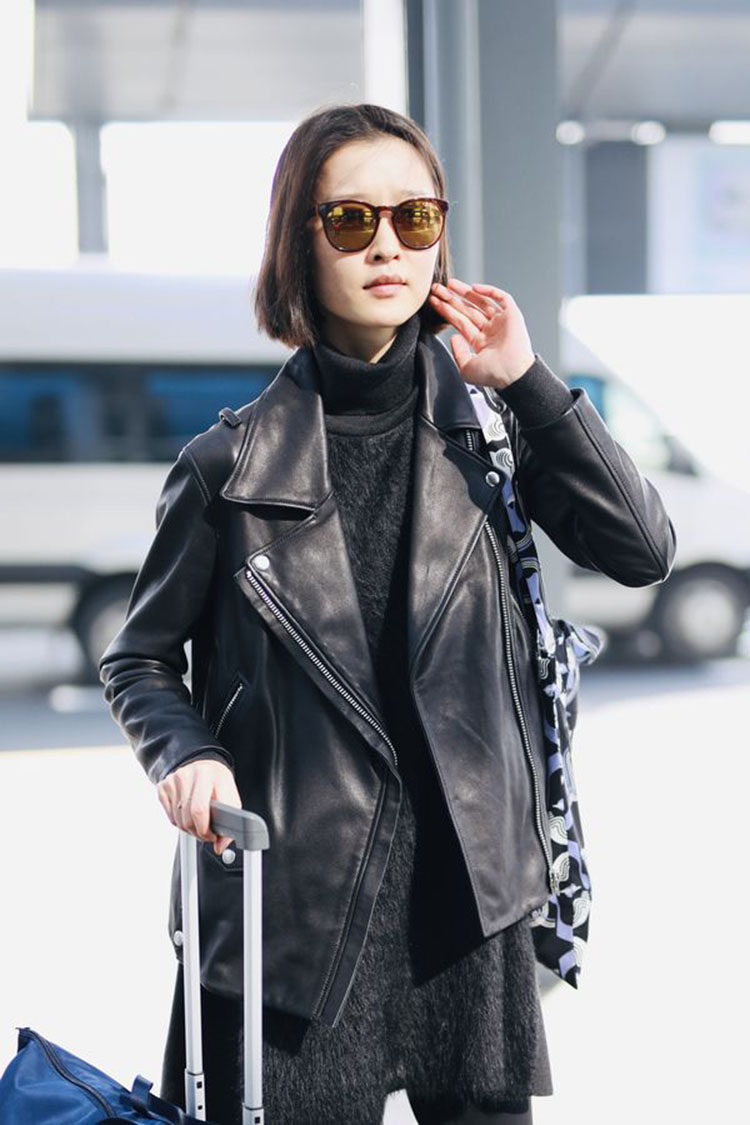 秋冬新款明星杜娟同拉链中长黑色显瘦休闲皮衣皮衣