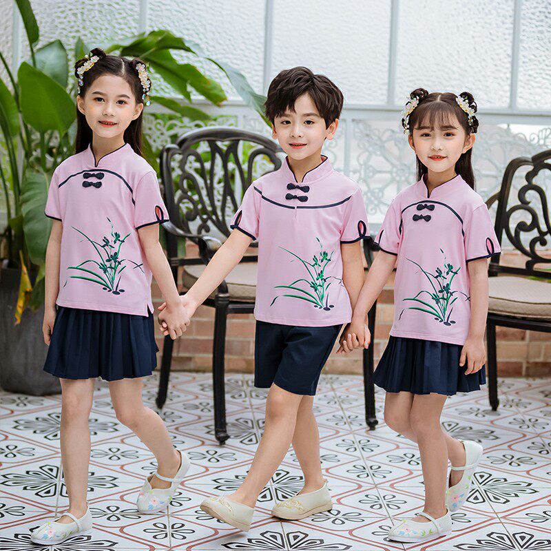 小学生校服夏季兰花汉服男生中式女生六一表演校服