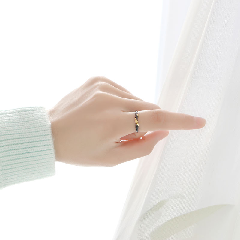 守运原创设计墨竹金叶纯银情侣戒指一对男女对戒毕业礼物刻字