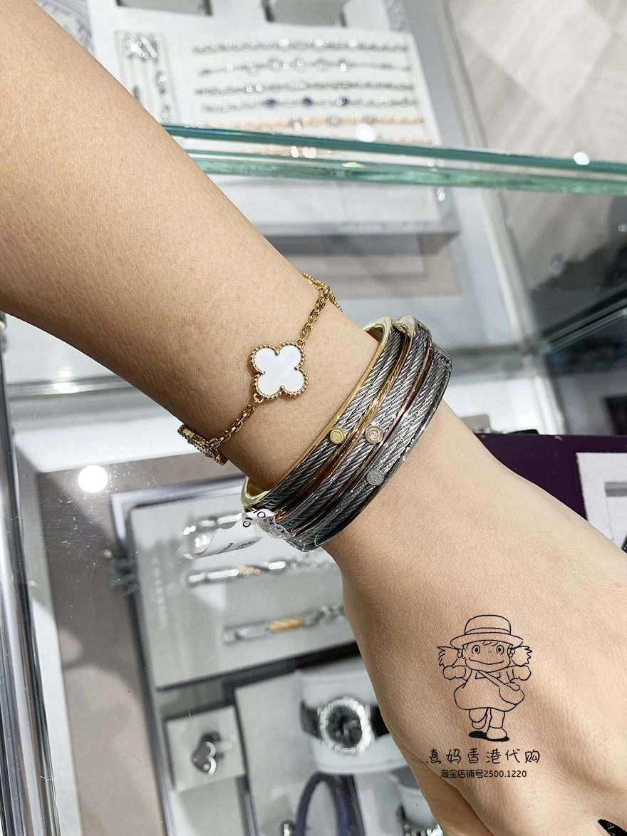 金色charriol夏利豪forever系列细款钢索银色玫瑰女生手镯