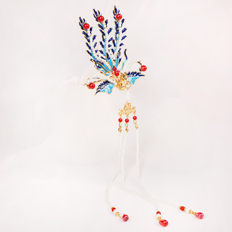 凤凰发冠头饰珍珠发簪侧凤正凤古风发饰汉服发饰