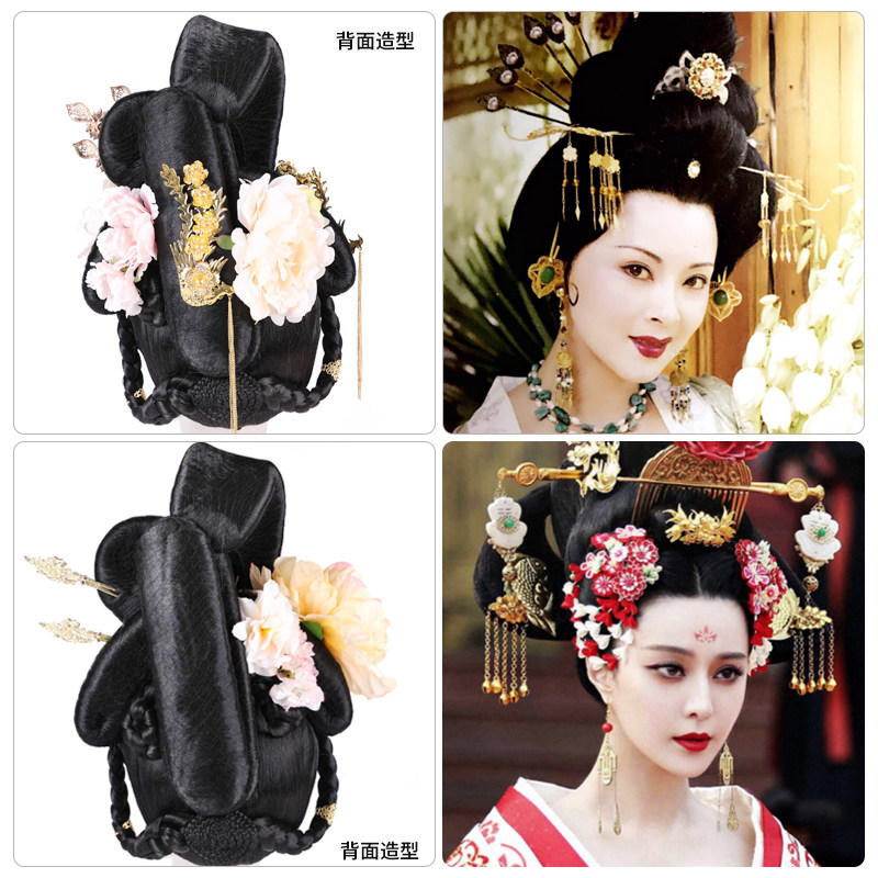 古装唐朝贵妃造型假发男女反串表演宫廷一体式日常整顶假发
