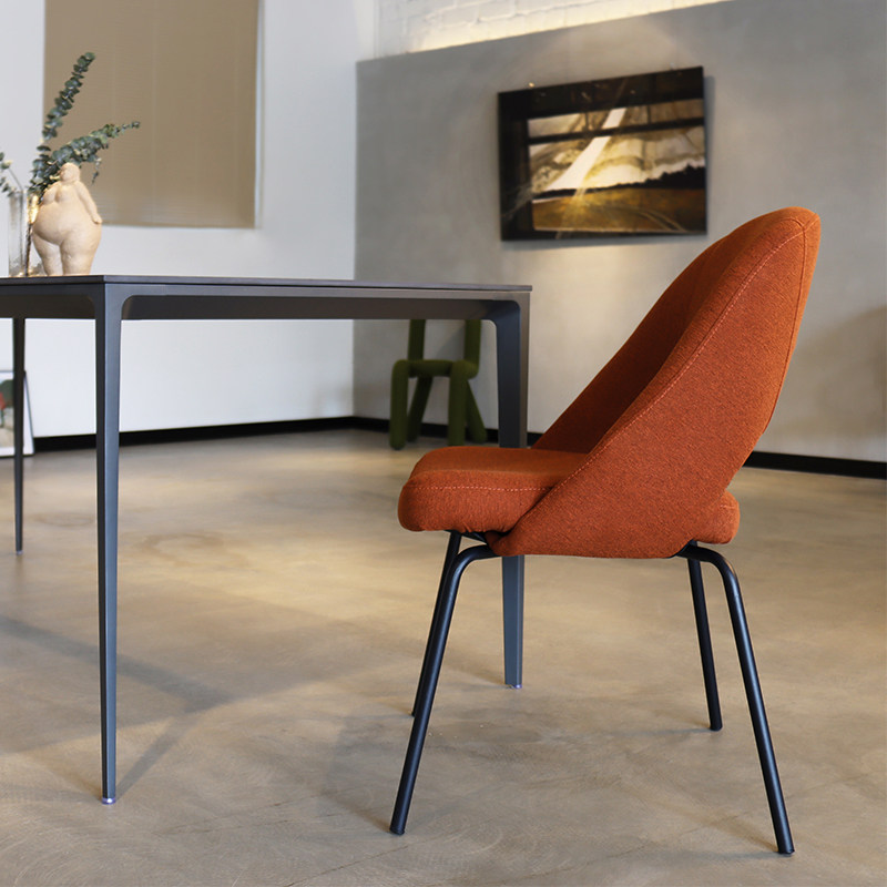 优尼居北欧轻奢橘色棉麻布艺餐椅现代简约靠背家用餐椅