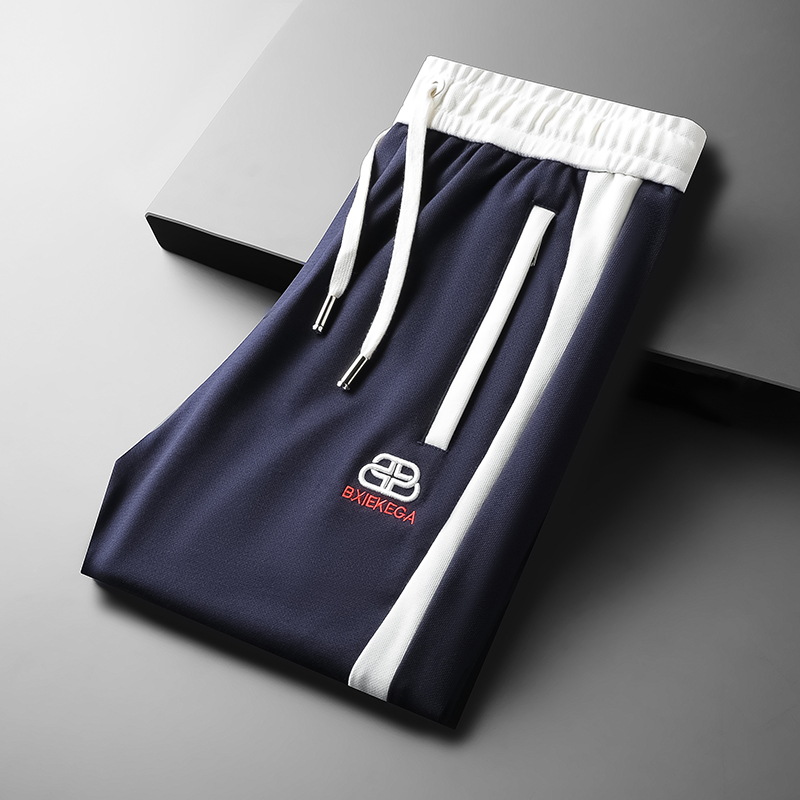 2022春夏新款刺绣松紧卫裤男潮牌休闲小脚束脚蓝色休闲运动裤男士