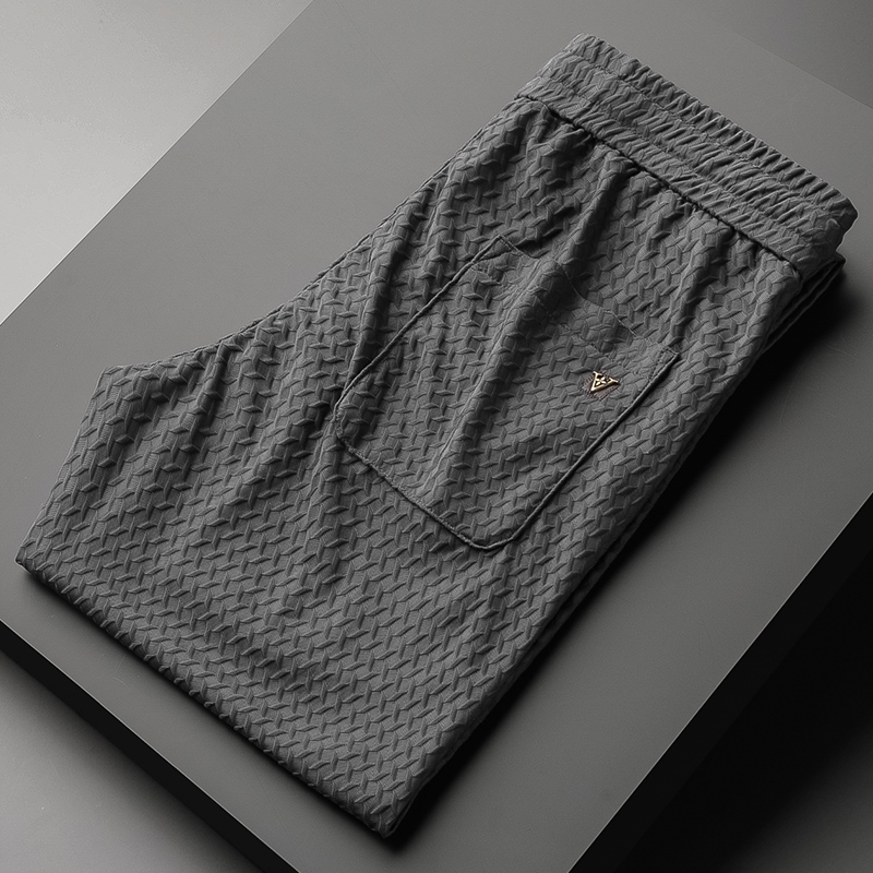 轻奢高端品质透气薄款卫裤男修身拉绳束脚裤夏季欧货灰色运动裤男