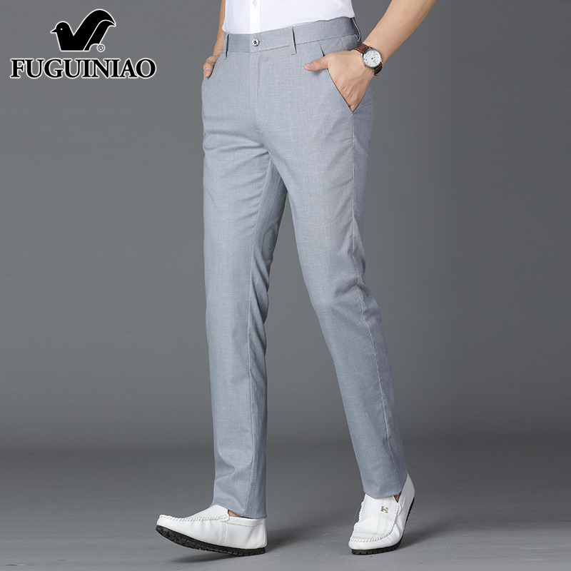 富贵鸟休闲西装裤男直筒宽松潮流百搭夏季薄款男装亚麻长裤子男士