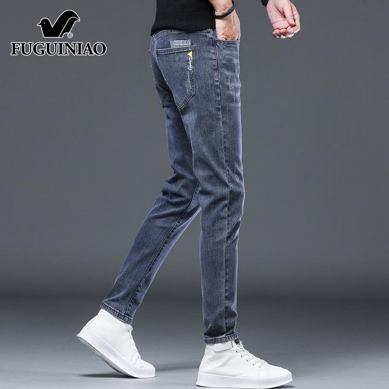 富贵鸟潮牌牛仔裤男士修身小脚2022春秋季新款百搭休闲长裤子男裤