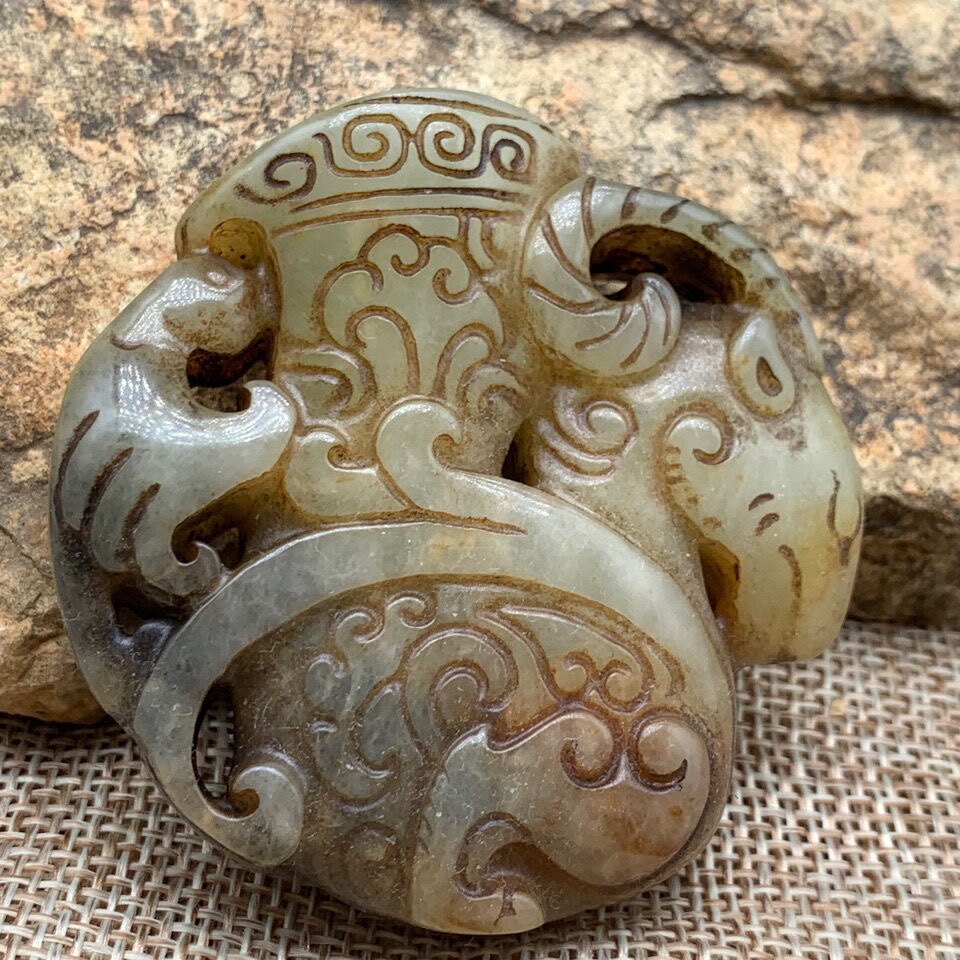 岫玉新款其他他做旧仿古玩玉器高古玉物件战汉把手饰