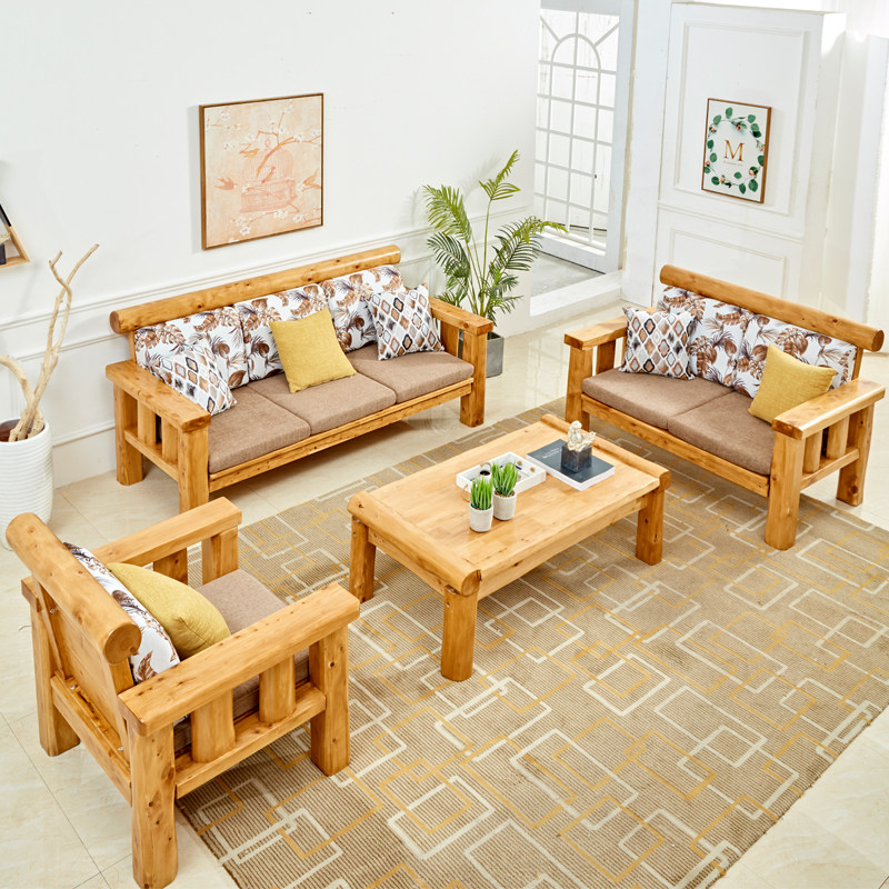 全柏木单人沙发双人三人实木凉椅组合原生态整木沙发原木客厅家具