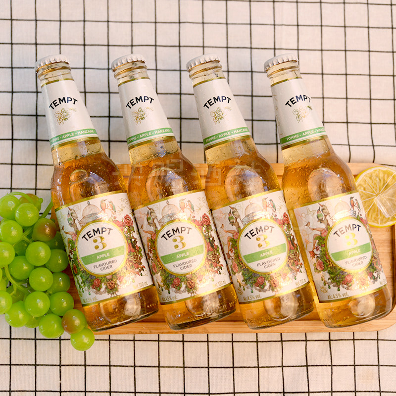 整箱 丹麦原装进口tempt 诱惑3号啤酒 苹果味西打酒 330ml*24瓶-mc