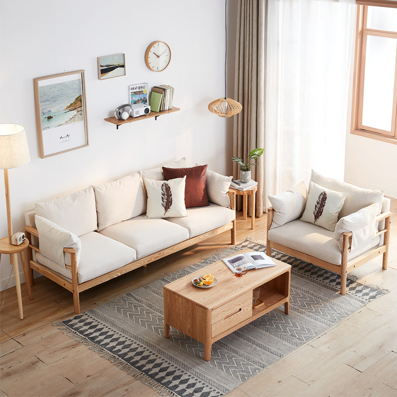 沙发三人日式客厅实木家具现代简约双人实木沙发