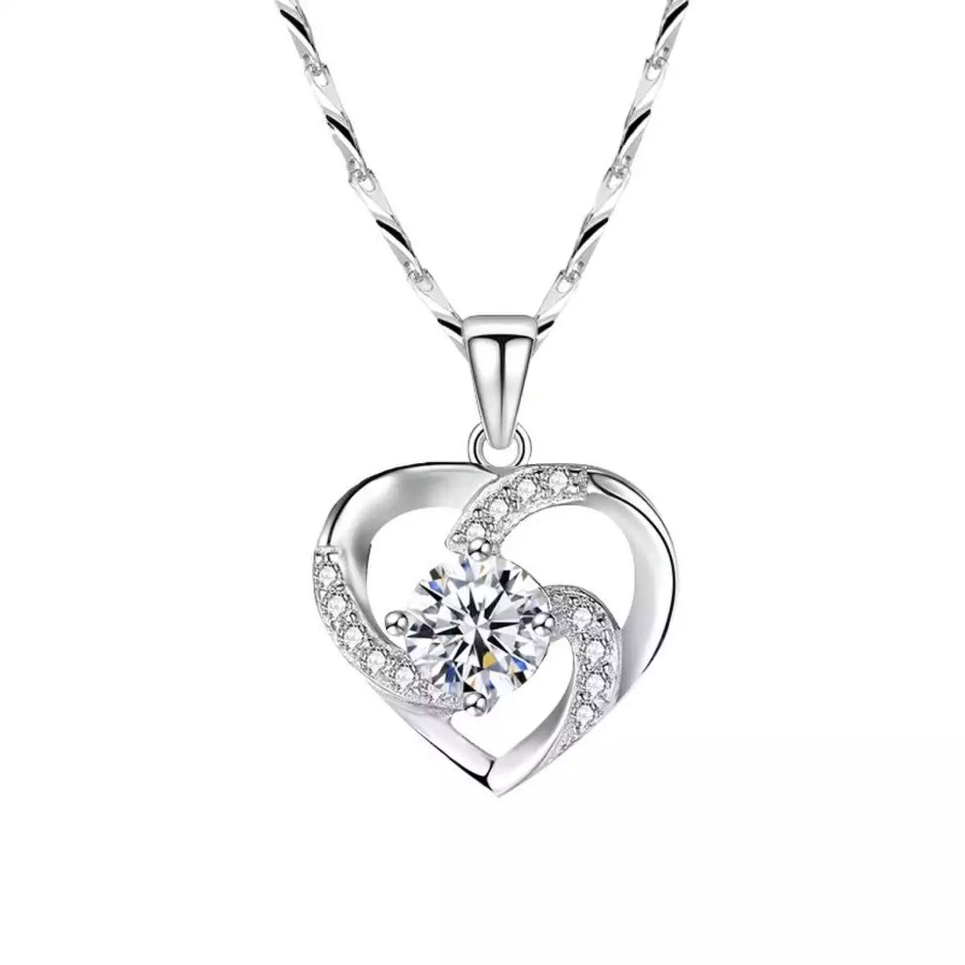 正品pt950铂金项链四叶草心型锁骨莫桑钻石吊坠项链