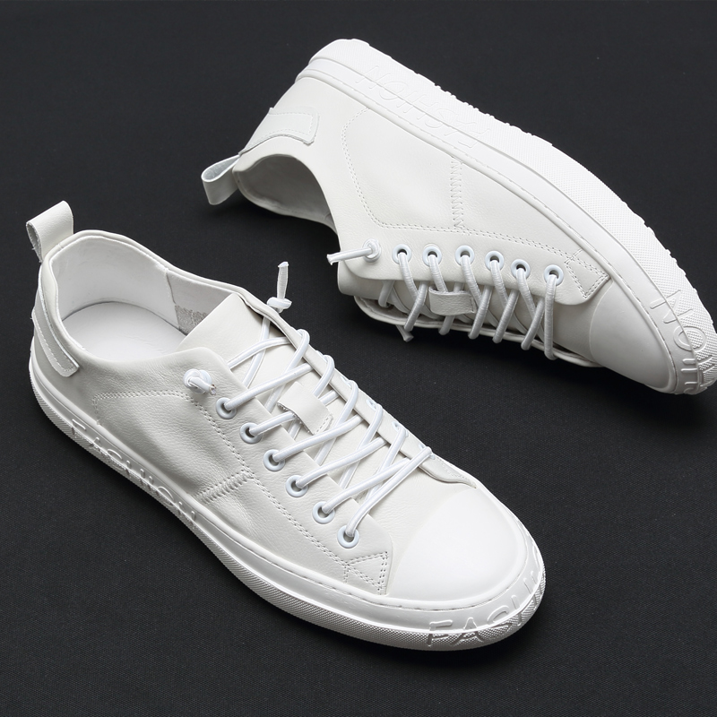 春夏季2022新款真皮小白鞋男韩版百搭白色休闲鞋男士潮牌透气板鞋