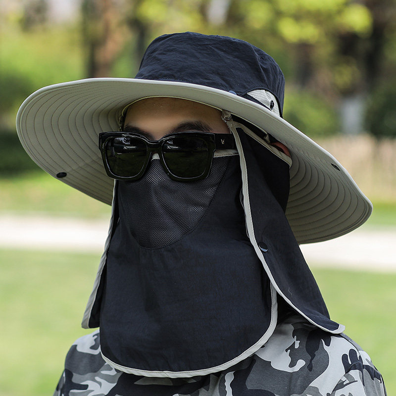 大檐钓鱼帽男夏季防紫外线防晒渔夫户外全方位遮脸帽子