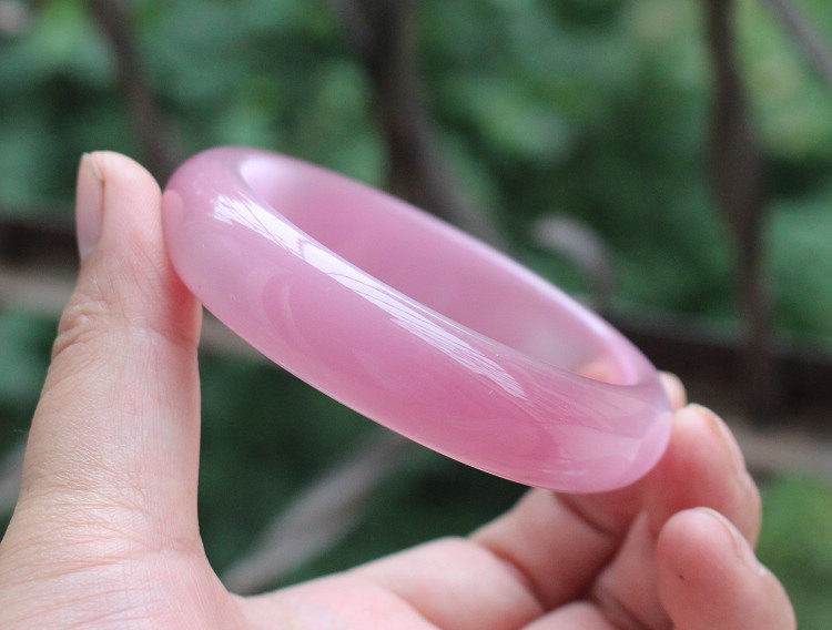 手镯粉色猫眼石扁条镯子玉石女士款大小号小号手手镯