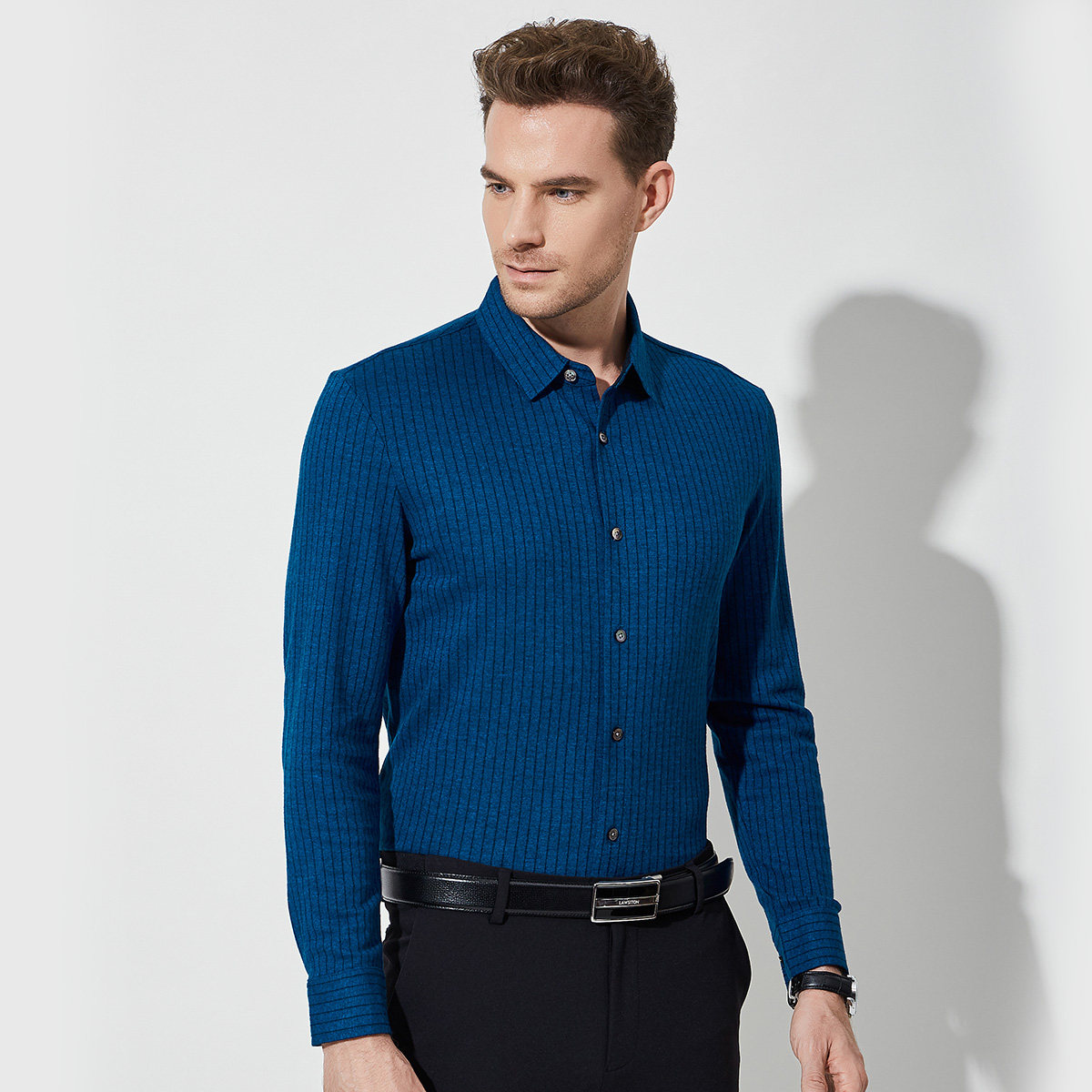 衬衫lawsiton品牌男装2019秋冬中年男士长袖商务t恤