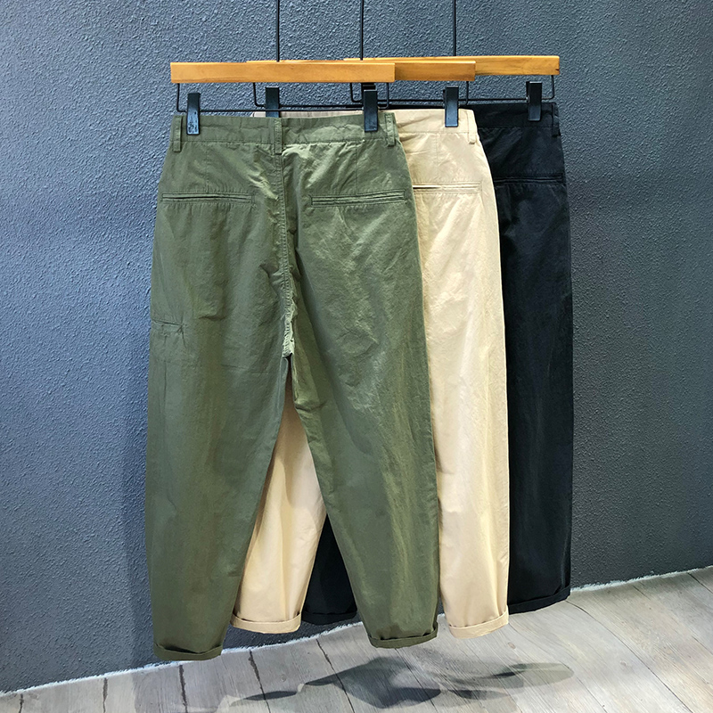 夏季薄款军绿色裤子男直筒裤宽松长裤潮牌大码哈伦裤绿色休闲裤潮