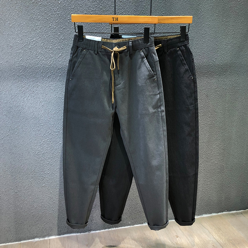 加绒男裤2021年新款潮宽松休闲裤秋冬灰色保暖小脚裤潮流百搭裤子