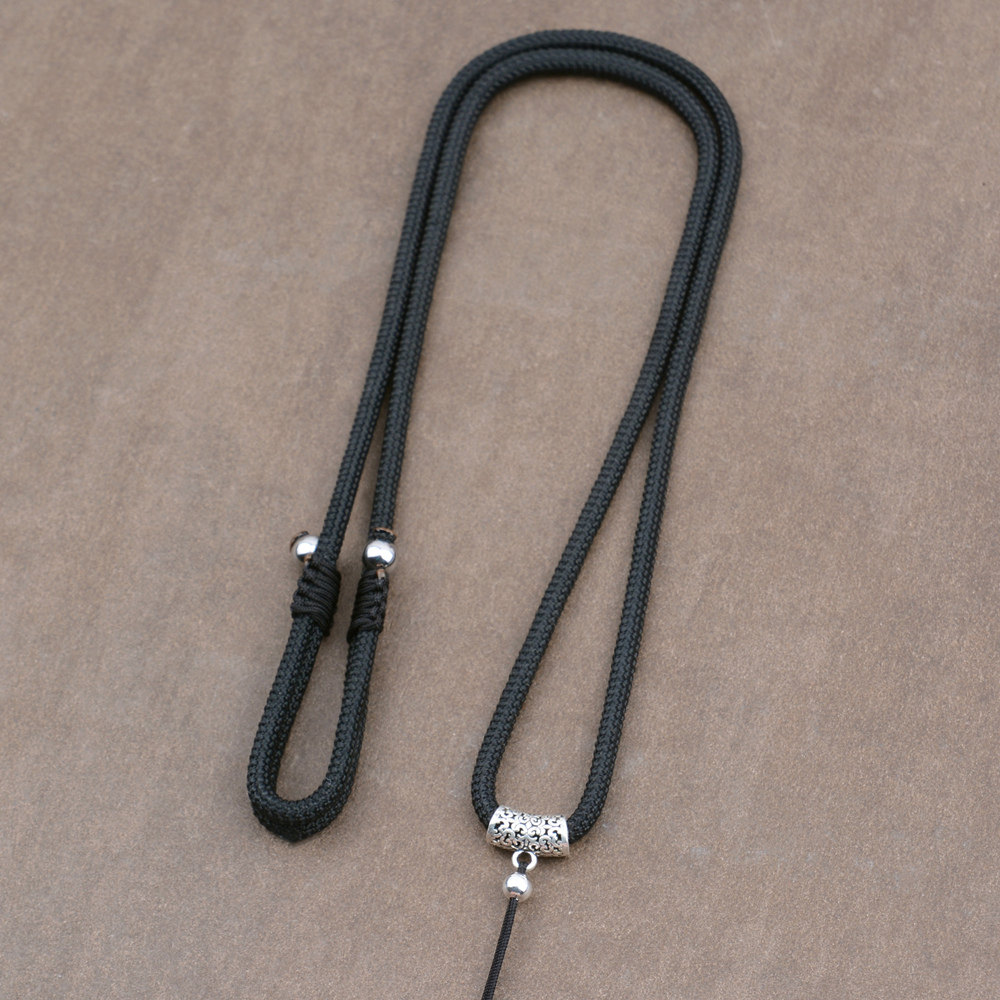 纯银手编吊坠挂绳粗款可调调节项链玉石翡翠绳