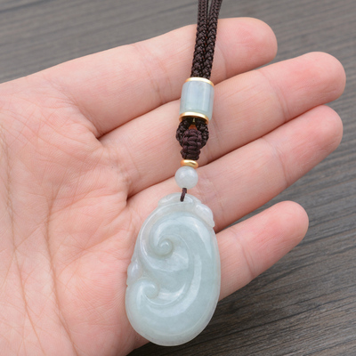 天然翡翠手编吊坠玉牌水晶蜜蜡挂脖调节和田项链挂件绳