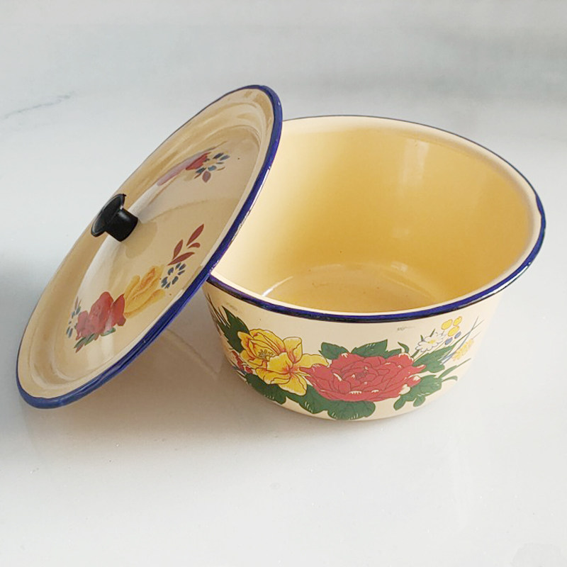 老式瓷盆怀旧猪油盆带盖搪瓷碗保鲜洗手盆拌馅盆盆