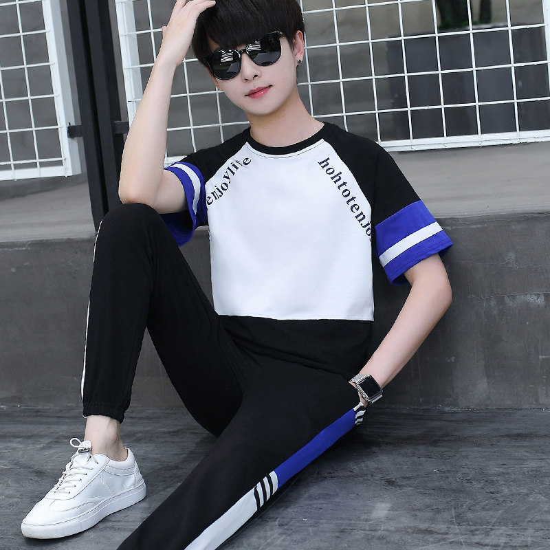 学生运动夏装气大帅气13岁套装初中青少年高中男孩t恤