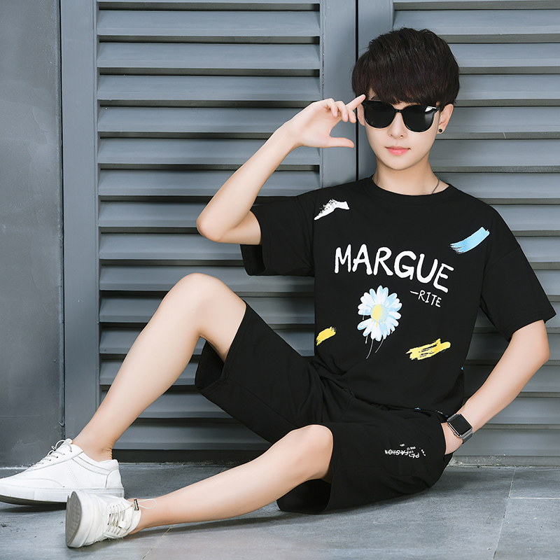 青少年夏季运动套装男初中学生韩版潮流帅气气大休闲运动套装