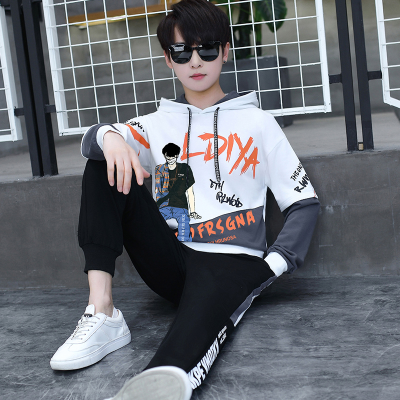 初中秋装胖大帅气中学生12岁青少套装运动男孩卫衣