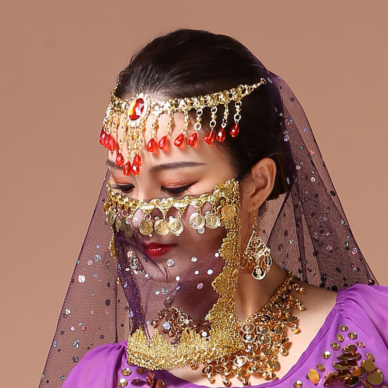 面纱肚皮印度配饰演出服表演舞蹈新疆纱头纱巾肚皮舞配饰