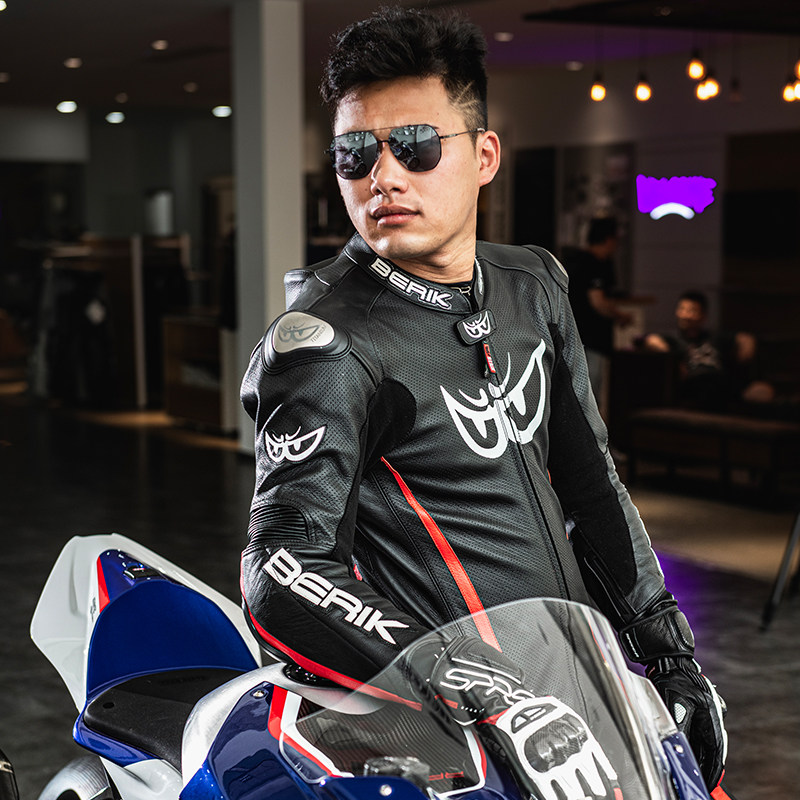 皮衣机车berik摩托车连体骑行服装装备服男防摔赛车服