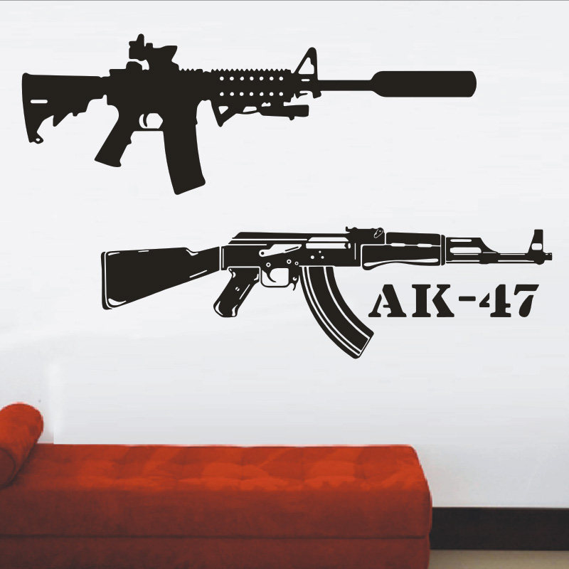 ak47突击步枪墙贴兵器贴纸军事男孩卧室宿舍墙贴