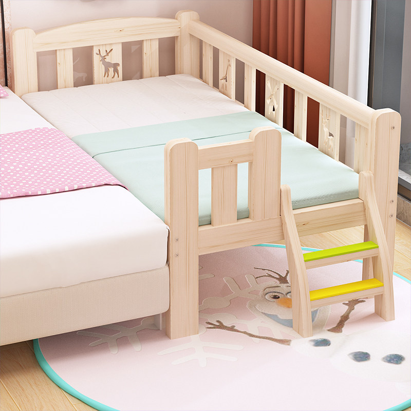 实木儿童床带护栏小床婴儿男孩女孩公主床单人床边床加宽拼接大床