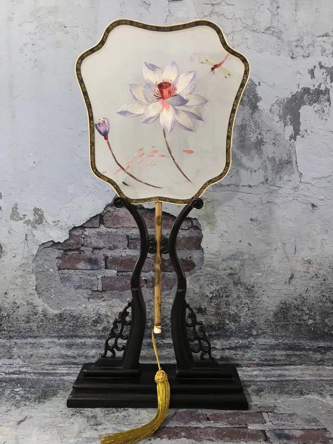 苏州刺绣苏绣手工湘妃竹扇 双面刺绣 手工扇面 真丝材质 送礼佳品