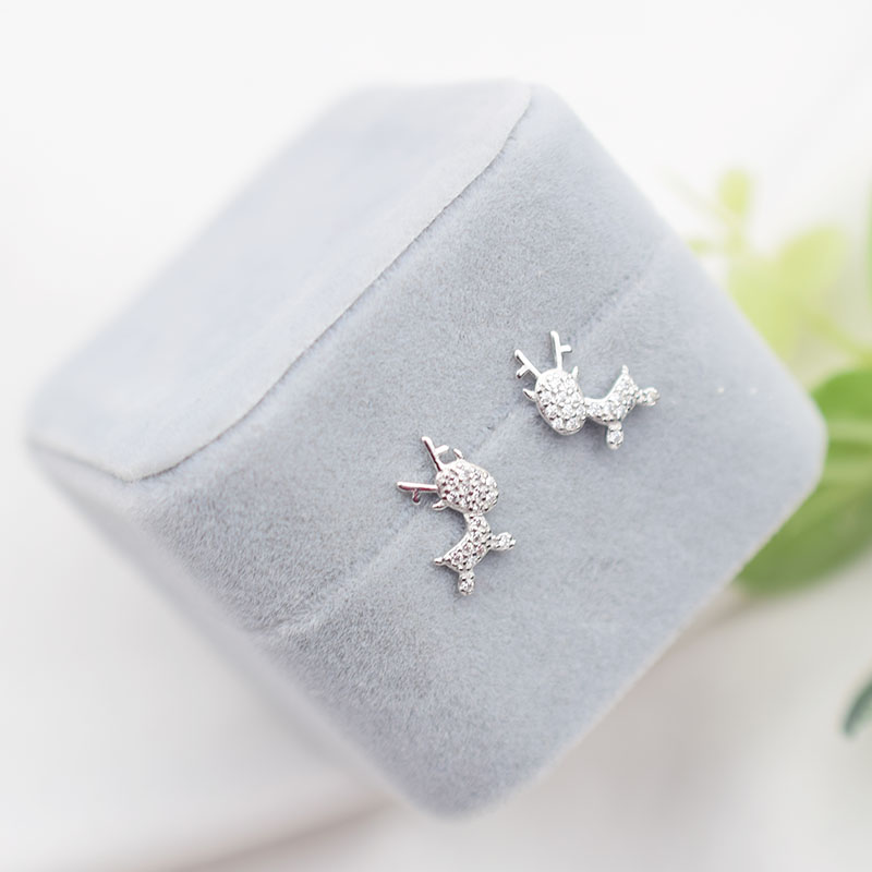 s925纯银一鹿有你麋鹿耳钉女简约小巧韩国气质耳环网红新款耳饰潮