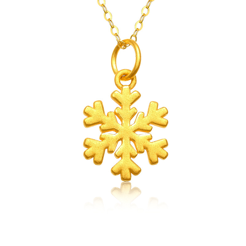 足金雪花项链黄金24k纯金吊坠新款锁骨链细款颈饰