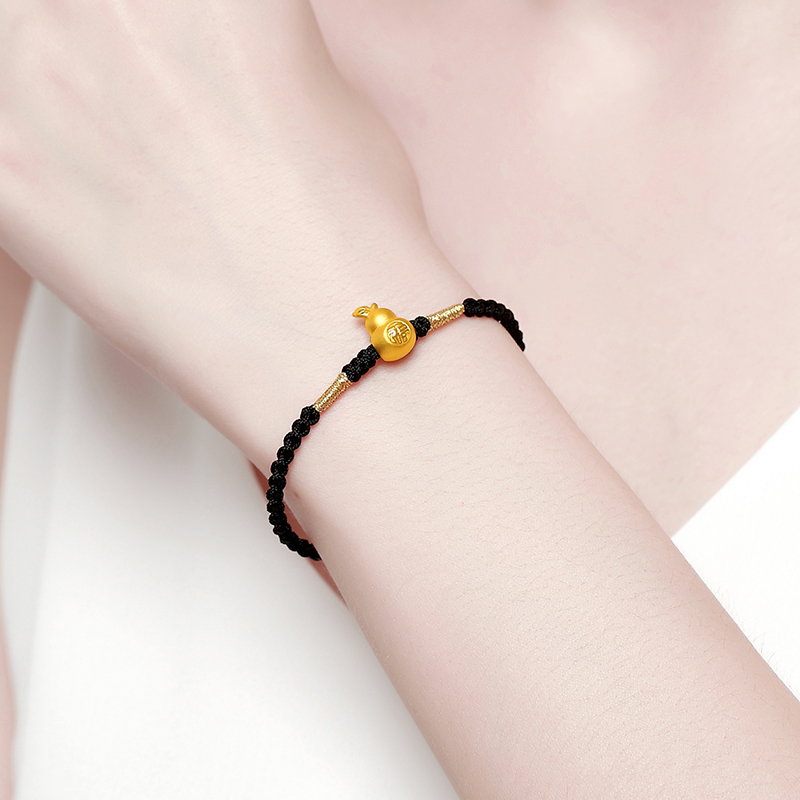 金葫芦手链本命年转运古法金转运足金硬金3d纯金手饰