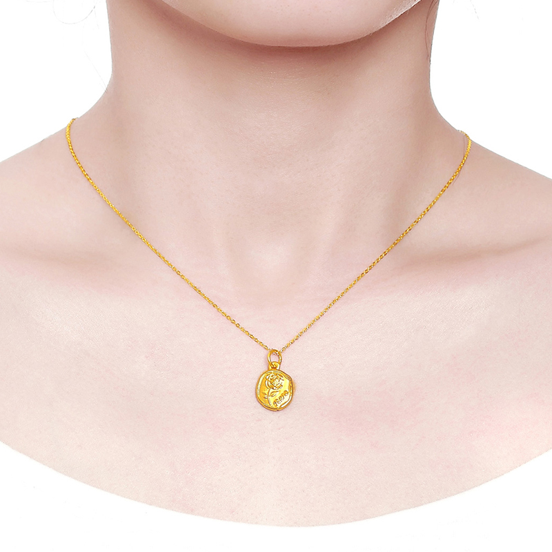 999足金玫瑰花牌黄金吊坠3d硬金转运珠金项链送妈妈女锁骨链纯金