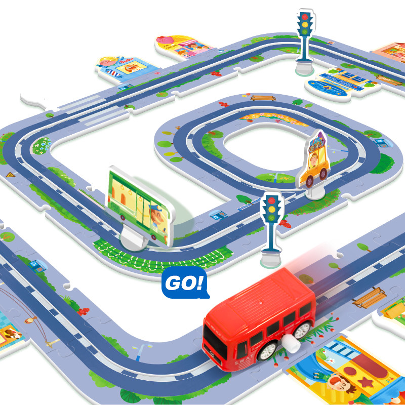 toi图益轨道小车拼图立体场景宝宝益智玩具男孩女孩拼图