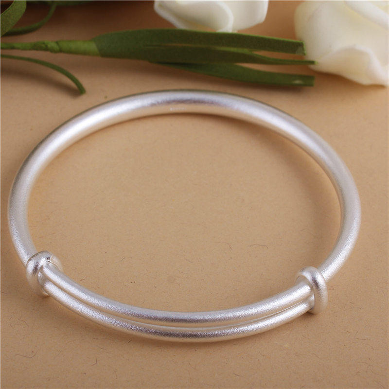 s999纯银古法传承银手镯女网红款哑光实心推拉学生森系伸缩镯子