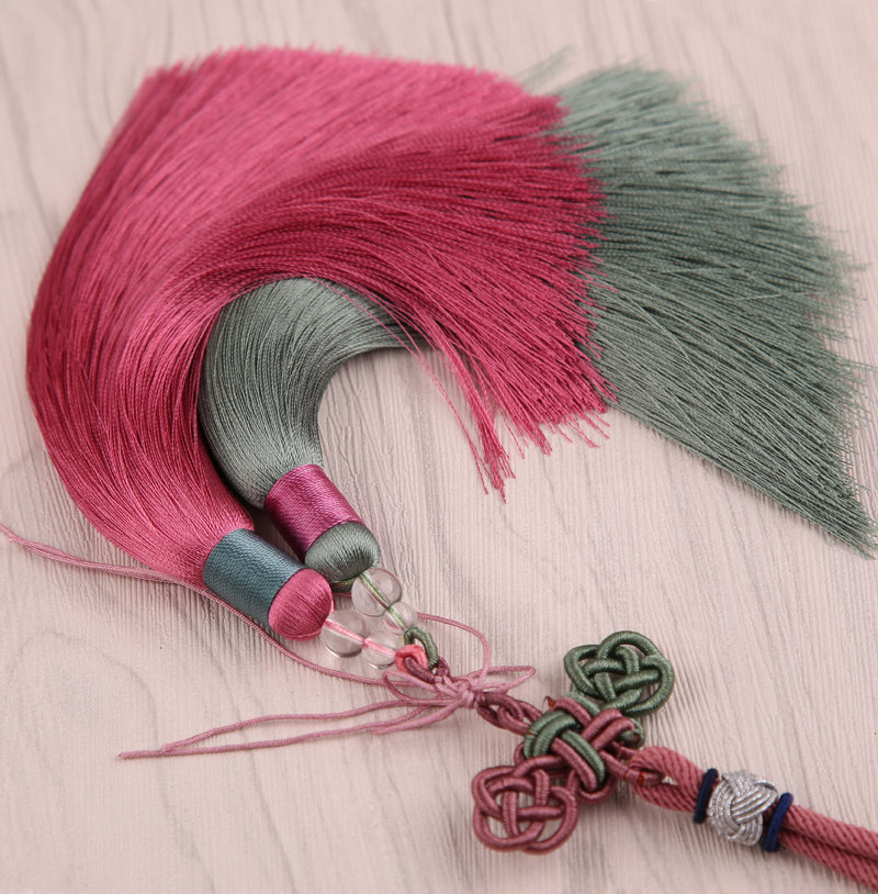 高档纯手工编织中国结双头流苏穗子车挂古风错色真丝人造丝吊穗