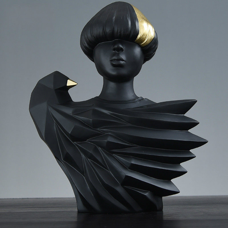 石膏创意黑色摆件北欧北欧人人物头像半身人像摆件
