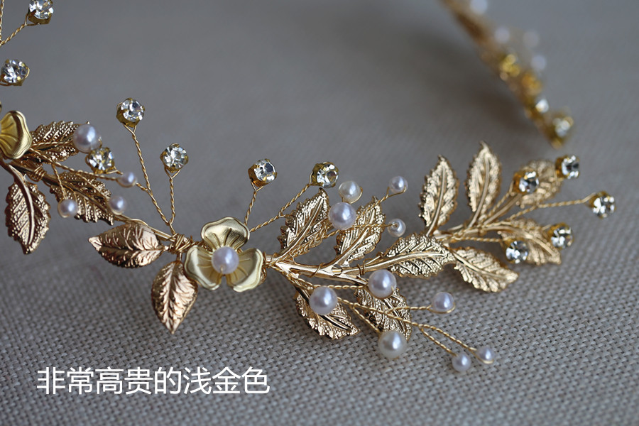 手制希腊新娘头饰奢华华金树叶花环环发女王冠发饰