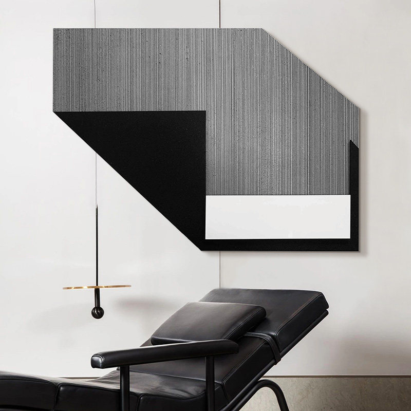 定制黑白撞色手绘肌理横版装置立体挂画样板现代装饰画