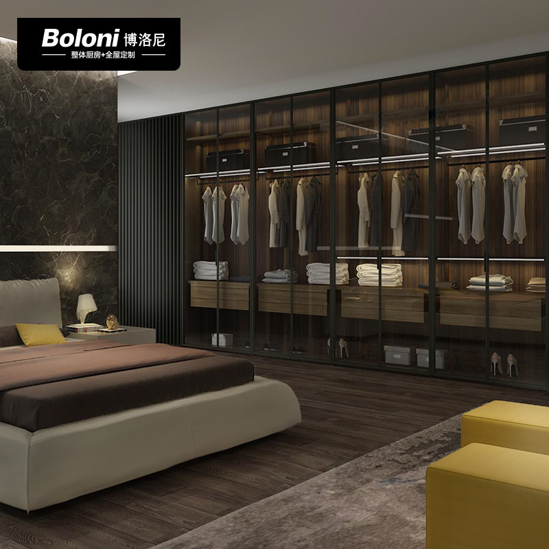 博洛尼现代轻奢铝框玻璃衣柜展示柜客厅卧室书房客厅空间定制